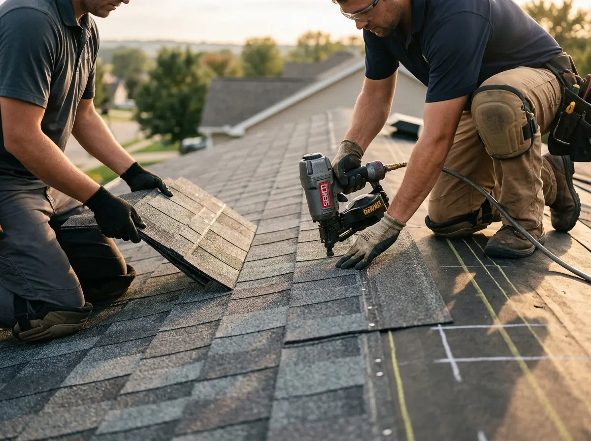 Professional roofer working on a residential roof in Williamstown